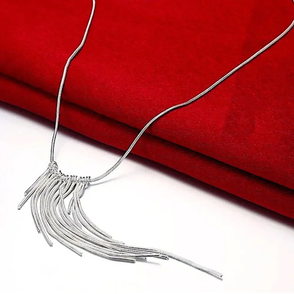 Tassel Sterling Silver Necklace Earrings Matching Set